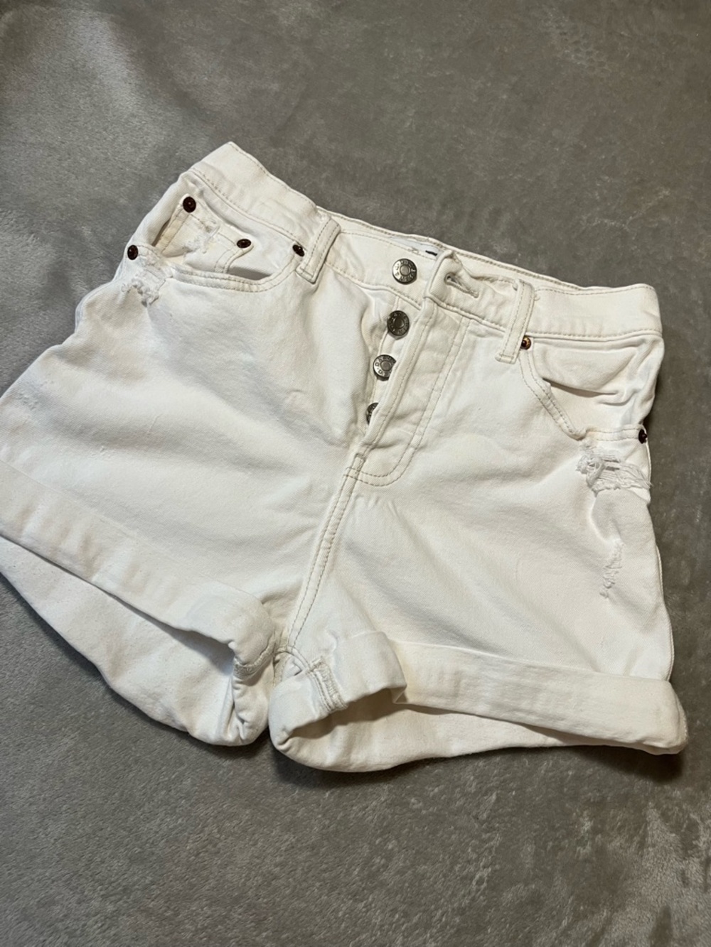 High-Rise White Button-Fly Women's Denim Shorts